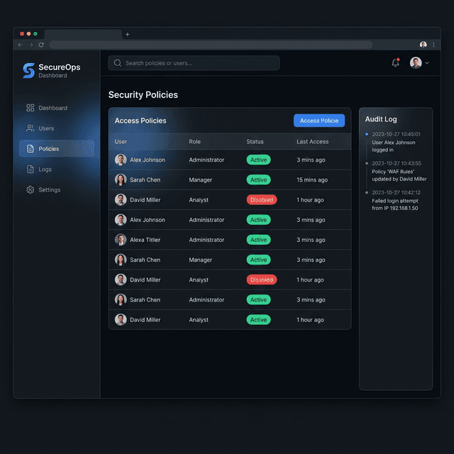 SecureOps Dashboard interface screenshot